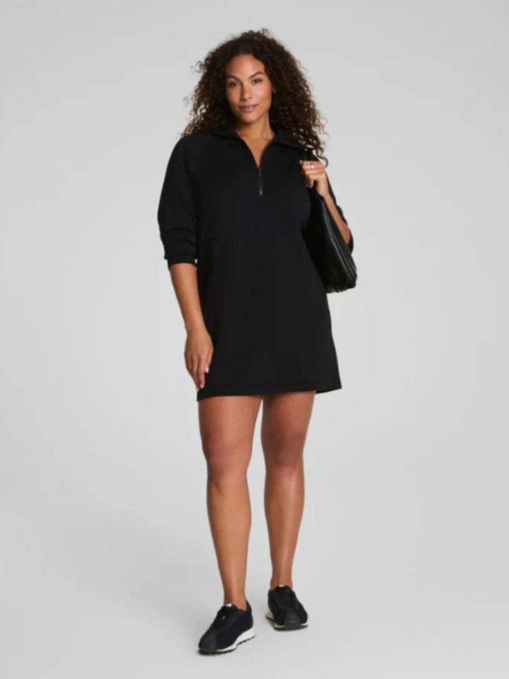 Spanx Air Essentials Black Long Sleeve Half-Zip Dress - Size SP